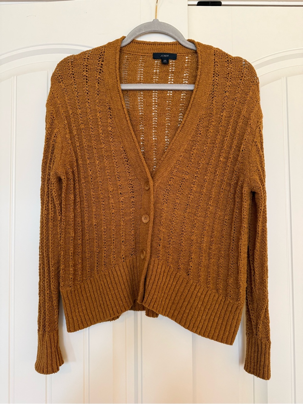 J. Crew Open-Weave Button Cardigan in Caramel Brown Fall/Autumn Sweater